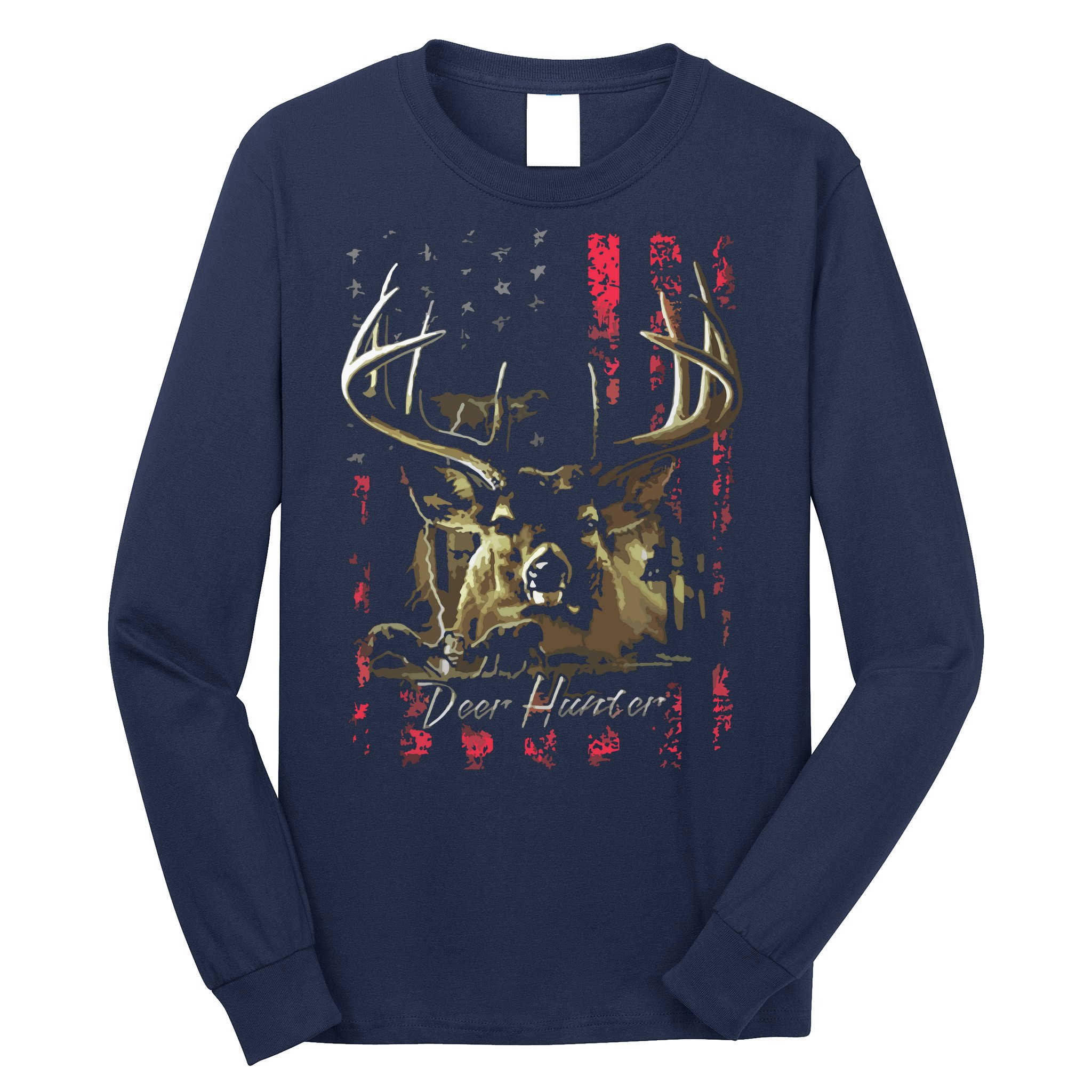 I LOVE USA American Flag And Deer Hunter Long Sleeve Shirt