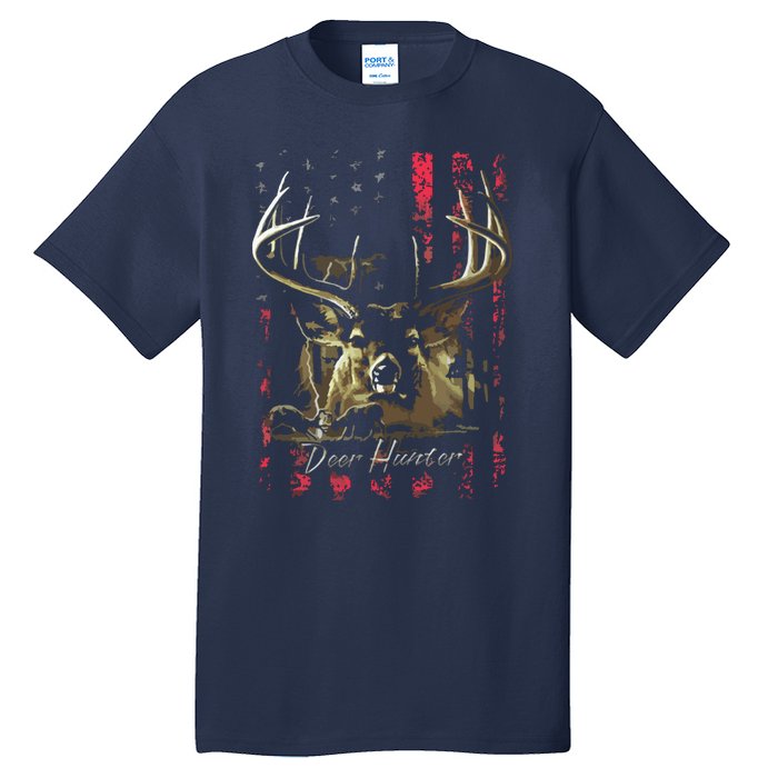 I LOVE USA American Flag And Deer Hunter Tall T-Shirt