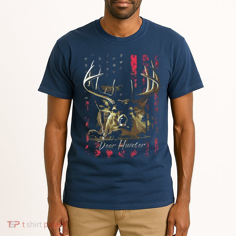 I LOVE USA American Flag And Deer Hunter Tall T-Shirt
