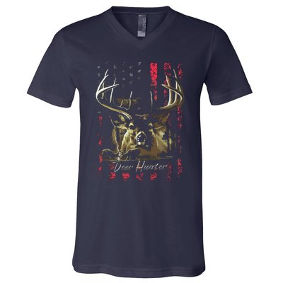 I LOVE USA American Flag And Deer Hunter V-Neck T-Shirt