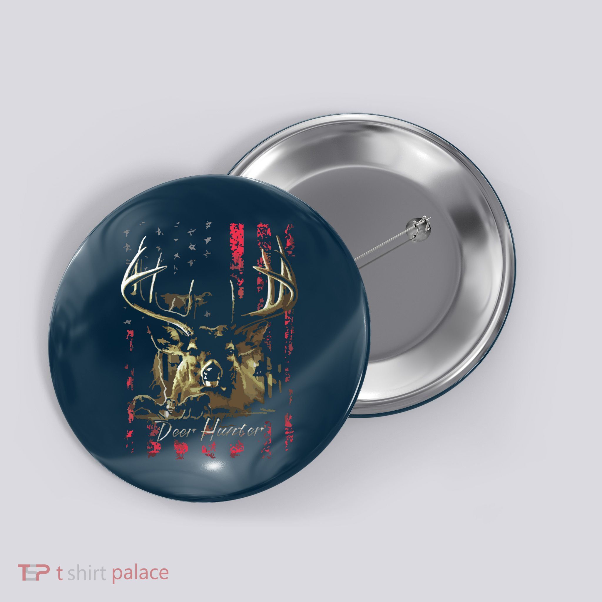 I LOVE USA American Flag And Deer Hunter Button