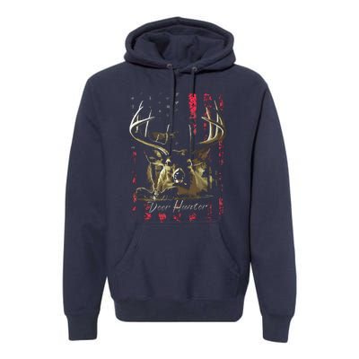 I LOVE USA American Flag And Deer Hunter Premium Hoodie