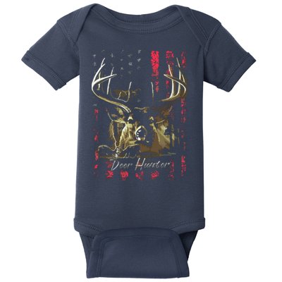I LOVE USA American Flag And Deer Hunter Baby Bodysuit