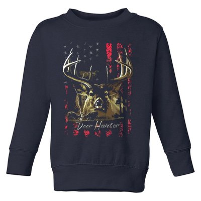 I LOVE USA American Flag And Deer Hunter Toddler Sweatshirt