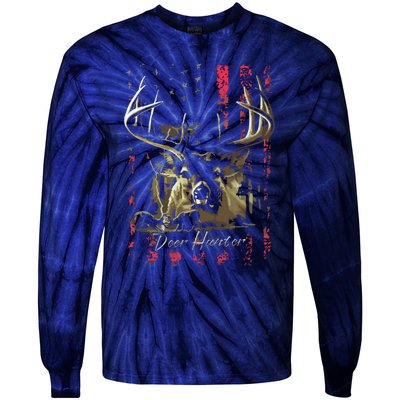 I LOVE USA American Flag And Deer Hunter Tie-Dye Long Sleeve Shirt