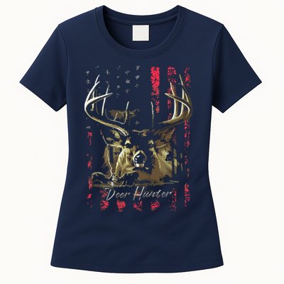 I LOVE USA American Flag And Deer Hunter Womens T-Shirt