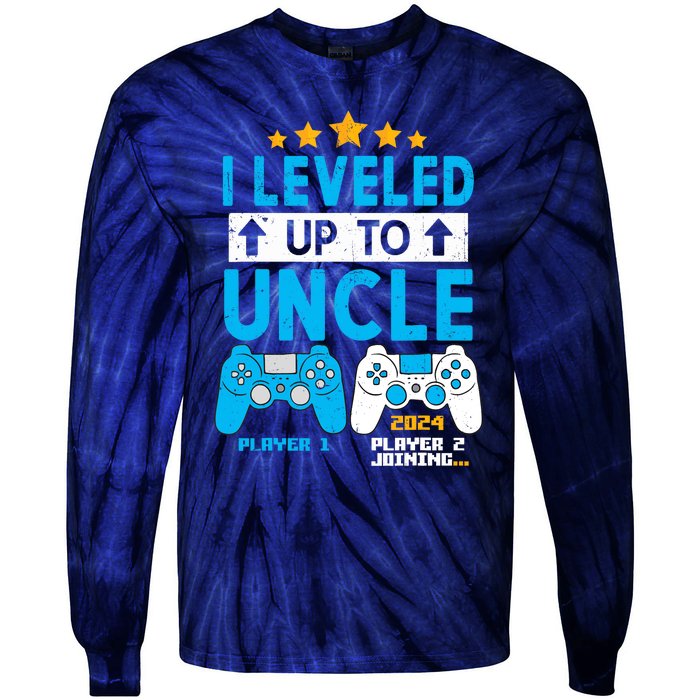 I Leveled Up To Uncle 2024 Gamer Soon To Be Uncle 2024 Tie-Dye Long Sleeve Shirt