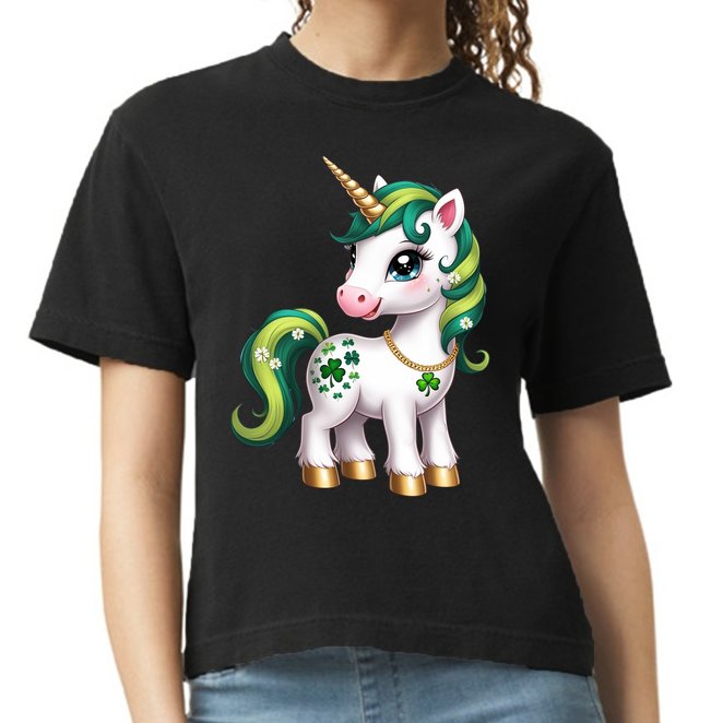 Irish Luck Unicorn – Golden Horn and Shamrock Design Comfort Colors Boxy T-Shirt