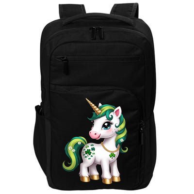 Irish Luck Unicorn – Golden Horn and Shamrock Design Impact Tech Backpack
