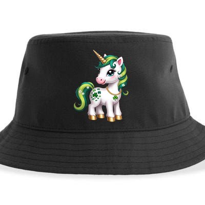 Irish Luck Unicorn – Golden Horn and Shamrock Design Sustainable Bucket Hat