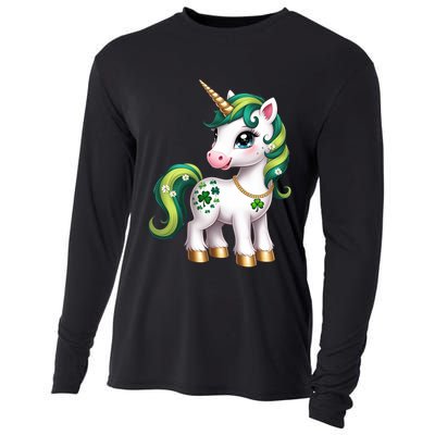 Irish Luck Unicorn – Golden Horn and Shamrock Design Cooling Performance Long Sleeve Crew