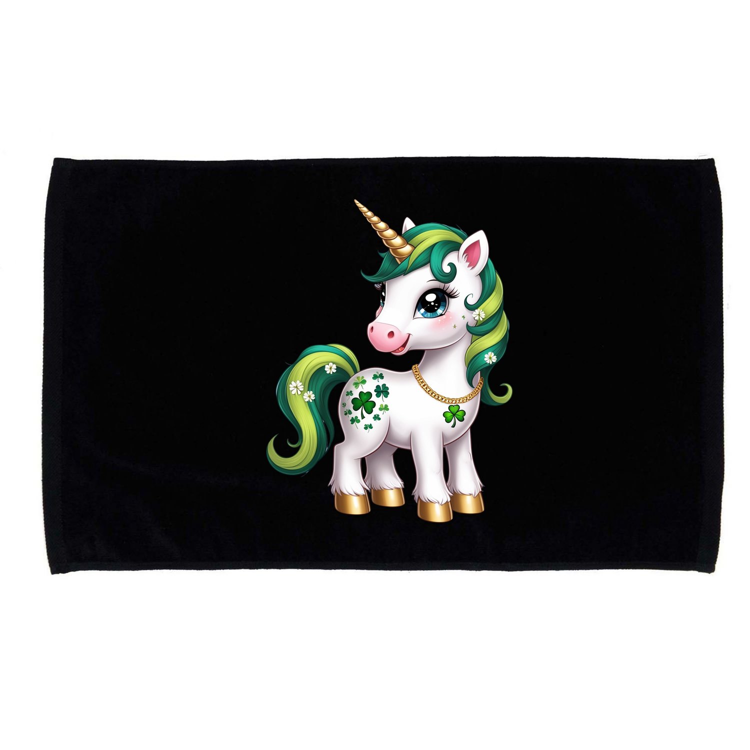 Irish Luck Unicorn – Golden Horn and Shamrock Design Microfiber Hand Towel
