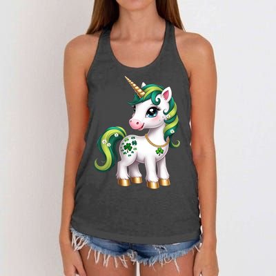 Irish Luck Unicorn – Golden Horn and Shamrock Design Women's Knotted Racerback Tank