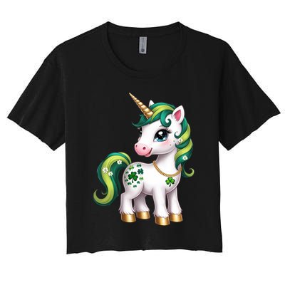 Irish Luck Unicorn – Golden Horn and Shamrock Design Crop Top