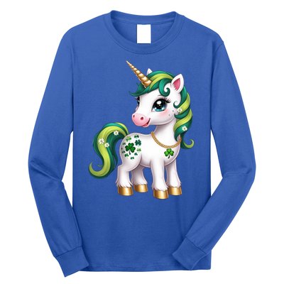 Irish Luck Unicorn – Golden Horn and Shamrock Design Long Sleeve Shirt