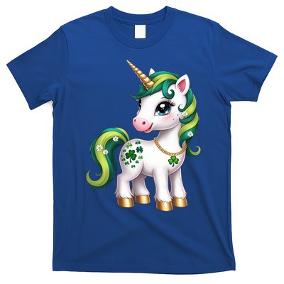 Irish Luck Unicorn – Golden Horn and Shamrock Design T-Shirt