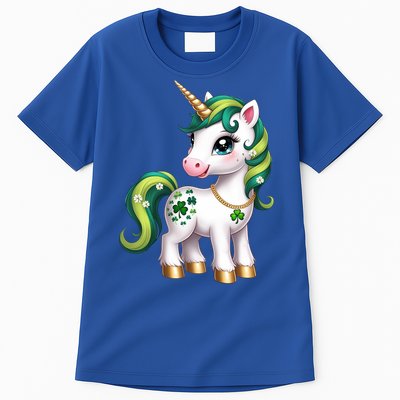 Irish Luck Unicorn – Golden Horn and Shamrock Design Tall T-Shirt