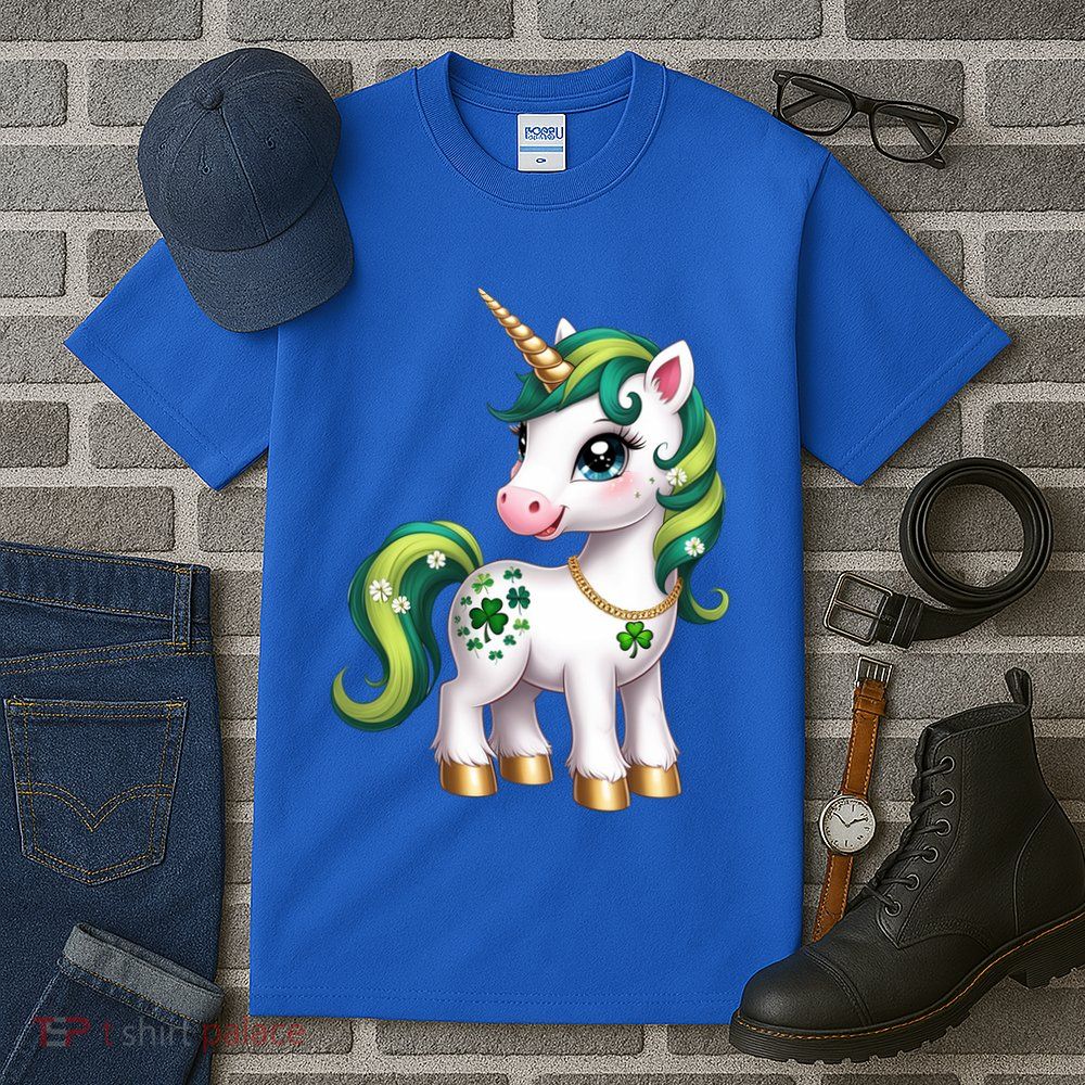 Irish Luck Unicorn – Golden Horn and Shamrock Design Tall T-Shirt