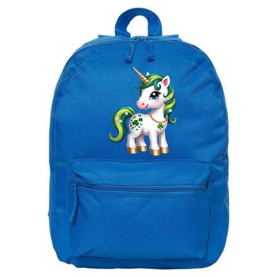 Irish Luck Unicorn – Golden Horn and Shamrock Design 16 in Basic Backpack