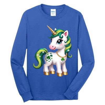 Irish Luck Unicorn – Golden Horn and Shamrock Design Tall Long Sleeve T-Shirt