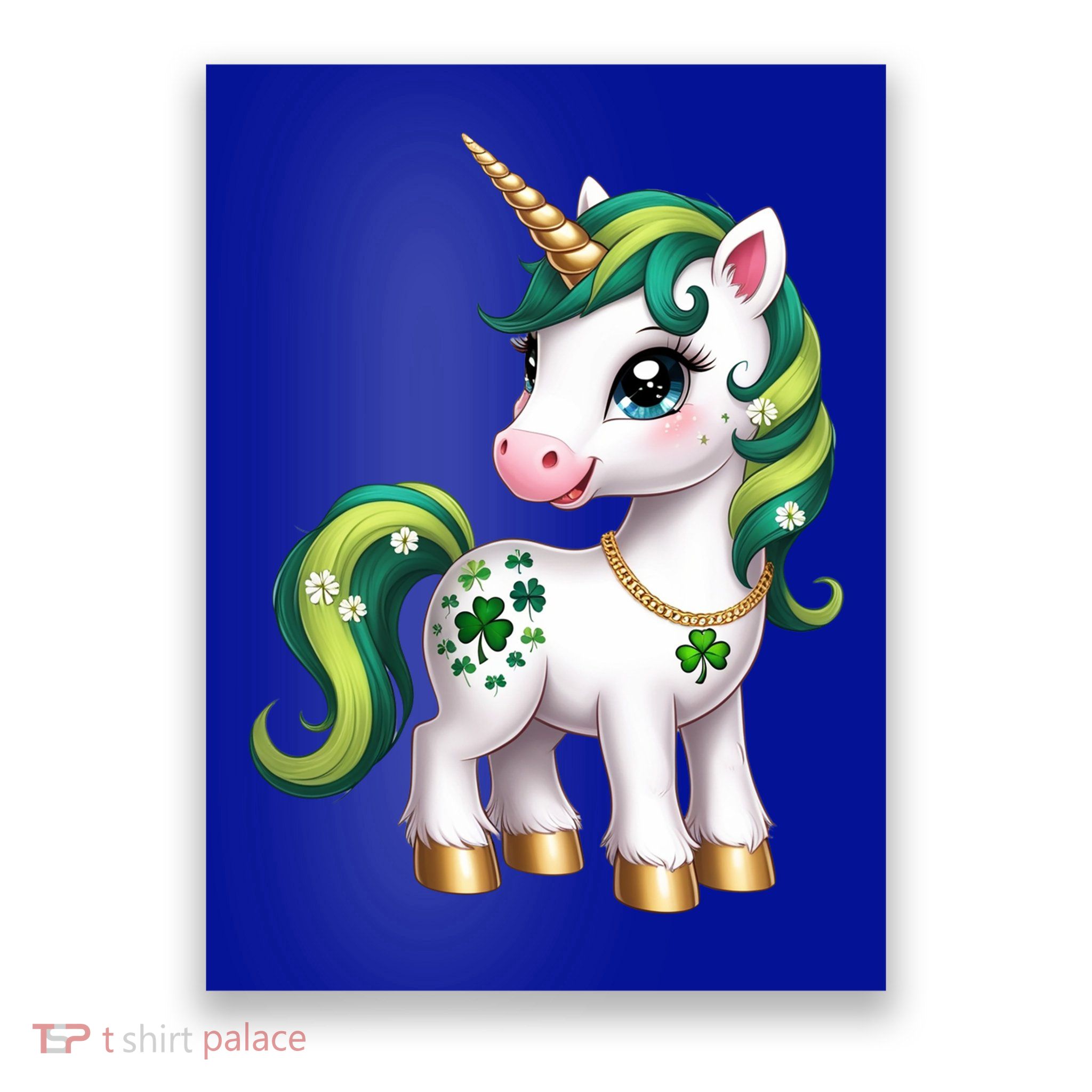 Irish Luck Unicorn – Golden Horn and Shamrock Design Poster