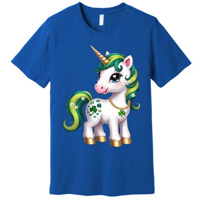 Irish Luck Unicorn – Golden Horn and Shamrock Design Premium T-Shirt