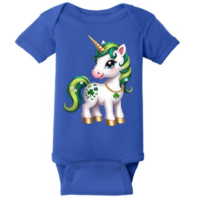 Irish Luck Unicorn – Golden Horn and Shamrock Design Baby Bodysuit