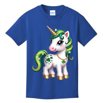 Irish Luck Unicorn – Golden Horn and Shamrock Design Kids T-Shirt