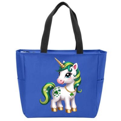 Irish Luck Unicorn – Golden Horn and Shamrock Design Zip Tote Bag