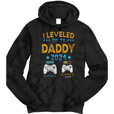 I Leveled Up To Daddy 2024 Funny Soon To Be Dad 2024 Tie Dye Hoodie