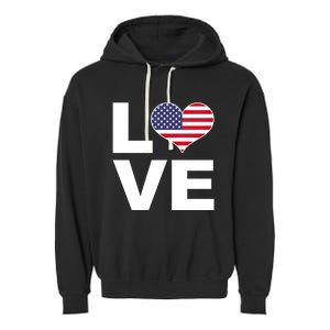 I Love Usa Funny Gift Heart Flag Usa Cute Gift Garment-Dyed Fleece Hoodie