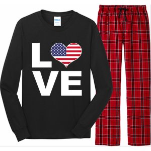 I Love Usa Funny Gift Heart Flag Usa Cute Gift Long Sleeve Pajama Set