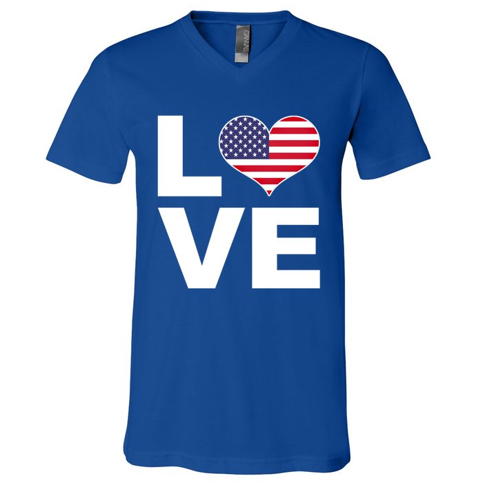 I Love Usa Funny Gift Heart Flag Usa Cute Gift V-Neck T-Shirt