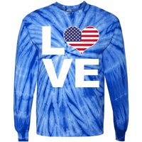 I Love Usa Funny Gift Heart Flag Usa Cute Gift Tie-Dye Long Sleeve Shirt