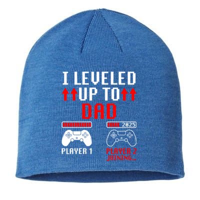 I Leveled Up To Dad Player 2 Loading Funny Gamer Match Gift Sustainable Beanie