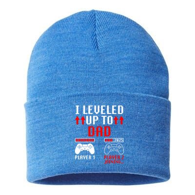 I Leveled Up To Dad Player 2 Loading Funny Gamer Match Gift Sustainable Knit Beanie