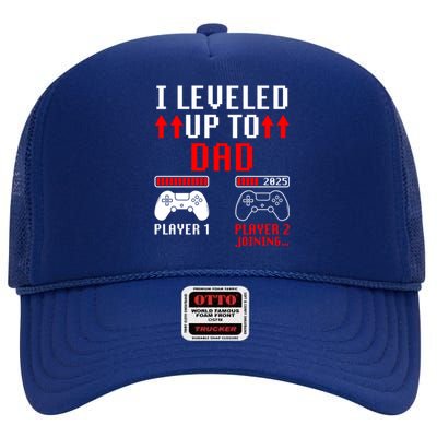 I Leveled Up To Dad Player 2 Loading Funny Gamer Match Gift High Crown Mesh Back Trucker Hat