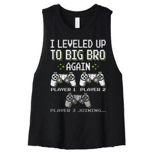 I Leveled Up To Big Bro Again Brother Gamer Funny Video Game Women's Racerback Cropped Tank