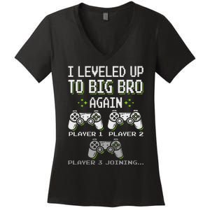 I Leveled Up To Big Bro Again Brother Gamer Funny Video Game Women's V-Neck T-Shirt