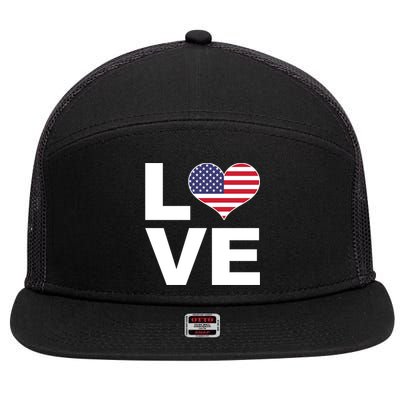 I Love Usa Great Gift Heart Flag Usa Gift 7 Panel Mesh Trucker Snapback Hat