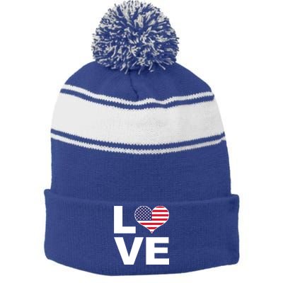 I Love Usa Great Gift Heart Flag Usa Gift Stripe Pom Pom Beanie
