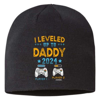 I Leveled Up To Daddy 2024 Funny Soon To Be Dad 2024 Sustainable Beanie