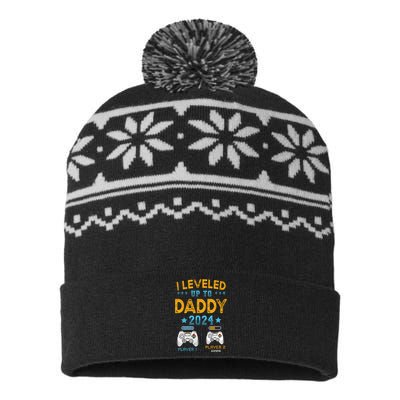 I Leveled Up To Daddy 2024 Funny Soon To Be Dad 2024 USA-Made Snowflake Beanie