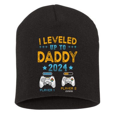 I Leveled Up To Daddy 2024 Funny Soon To Be Dad 2024 Short Acrylic Beanie