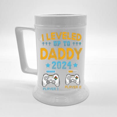 I Leveled Up To Daddy 2024 Funny Soon To Be Dad 2024 Beer Stein