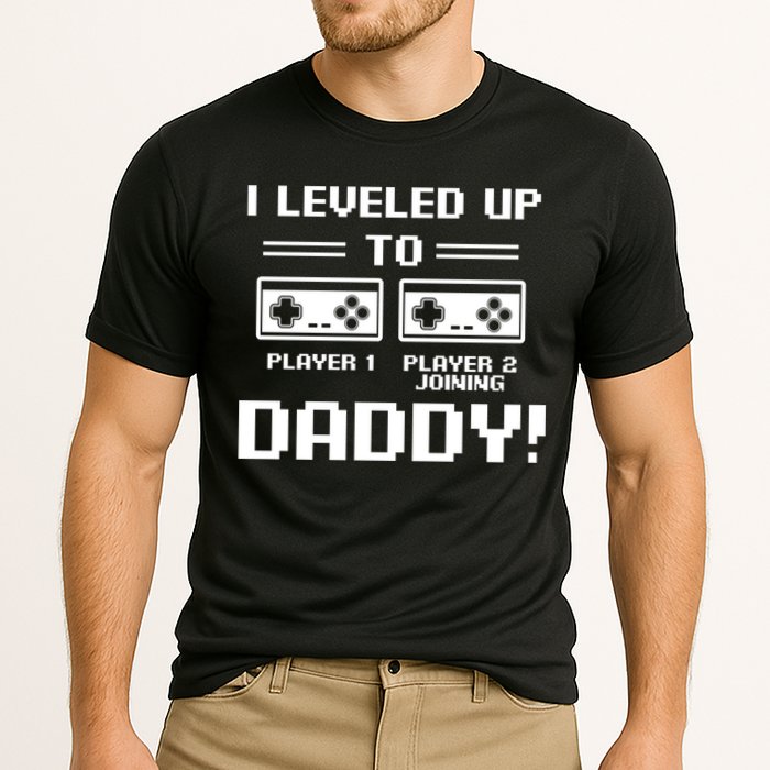 I Leveled Up To Daddy New Parent Gamer Dad Promoted Gift Cooling Performance Crew T-Shirt
