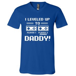 I Leveled Up To Daddy New Parent Gamer Dad Promoted Gift V-Neck T-Shirt