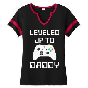 I Leveled Up To Daddy Soon To Be Daddy Dad Level Unlocked Gift Ladies Halftime Notch Neck Tee