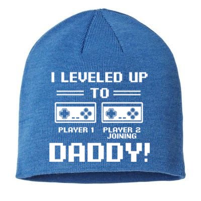 I Leveled Up To Daddy New Parent Gamer Dad Promoted Gift Sustainable Beanie