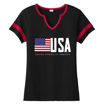 I Love Usa Enjoy Cool Usa United States Of America Flag Cute Gift Ladies Halftime Notch Neck Tee